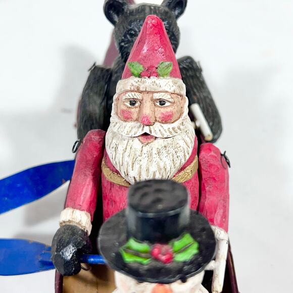 Christmas Around The World Metal Canoe Sleigh Santa Claus Bear and Snowman Used - Picture 7 of 16